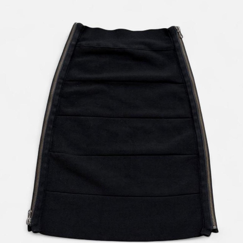 Bebe Black Bandage Midi Skirt Side Zipper Detail Size S